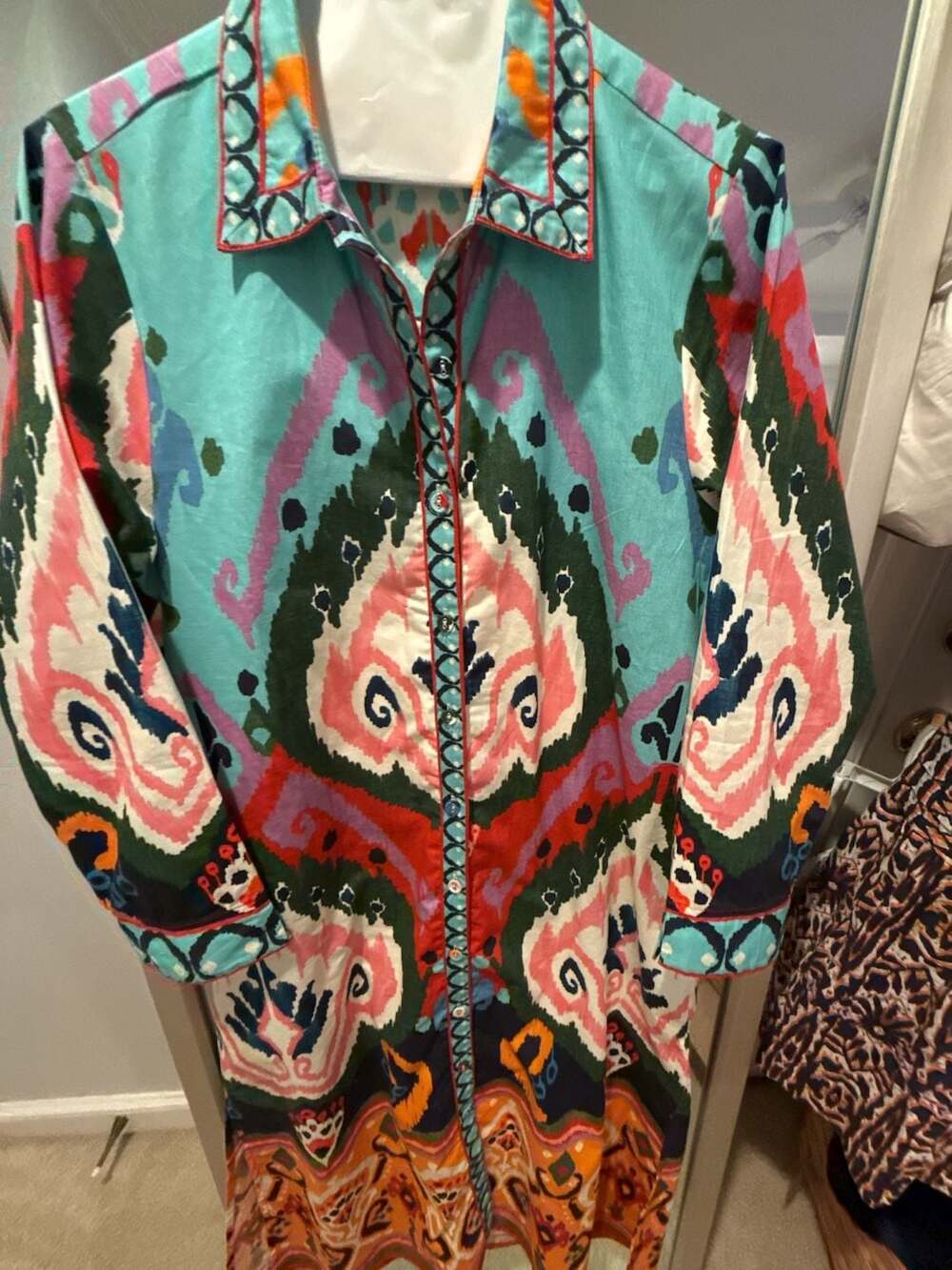 Maude Vivante Shirt Dress Size S Multicolor Ikat Long Sleeve - Picture 2 of 6